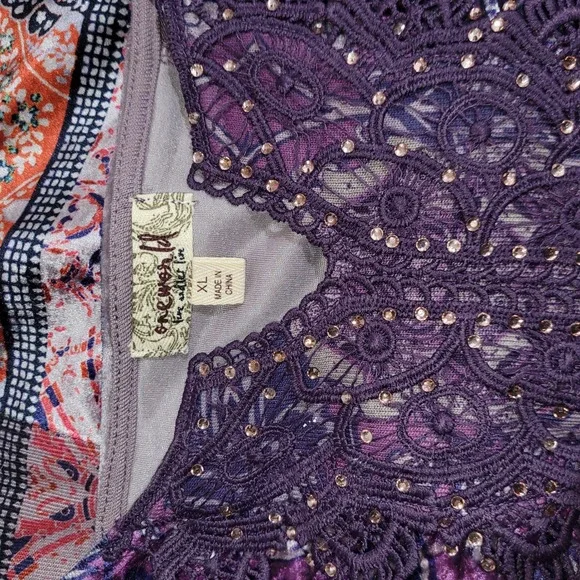 One World Violet Charming Art Purple Paisley Lace Embellished Tunic Top XL - Picture 5 of 15